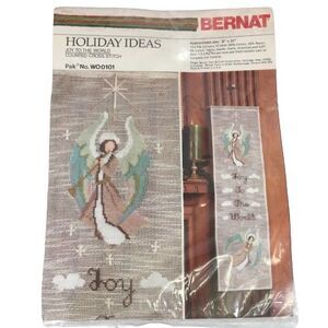 Angel Christmas Cross Stitch Kit Wall Hanging Vintage Bernat JOY TO THE WORLD